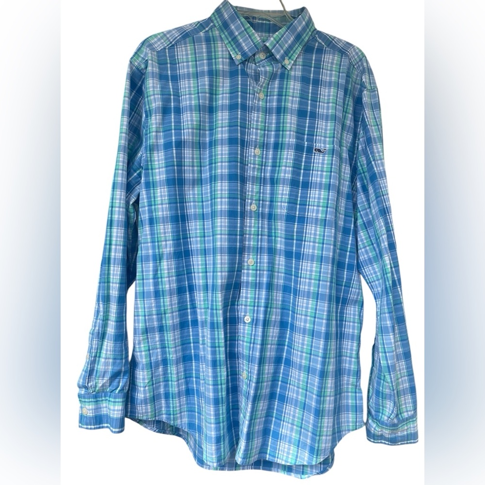 Vineyard Vines Size Large Blue & Green Plaid Men's  button down shirt